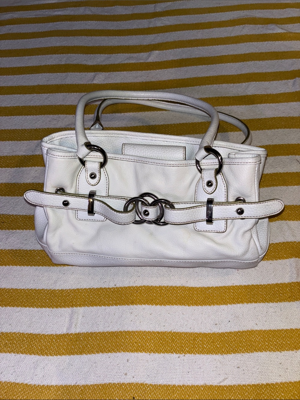 White Leather Shoulder Bag with Silver Hardware
